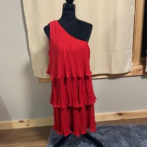 Zesica One-Shoulder Tiered Red Dress